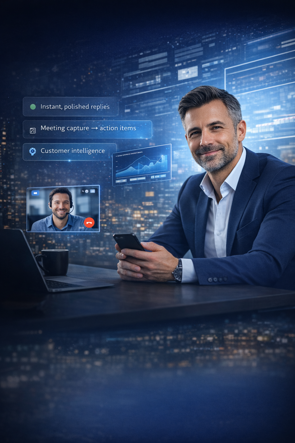 Founder or executive reviewing insights on a device